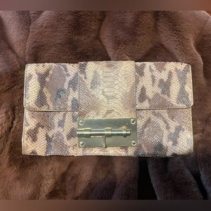 Alexis Hudson gold and tan snakeskin clutch